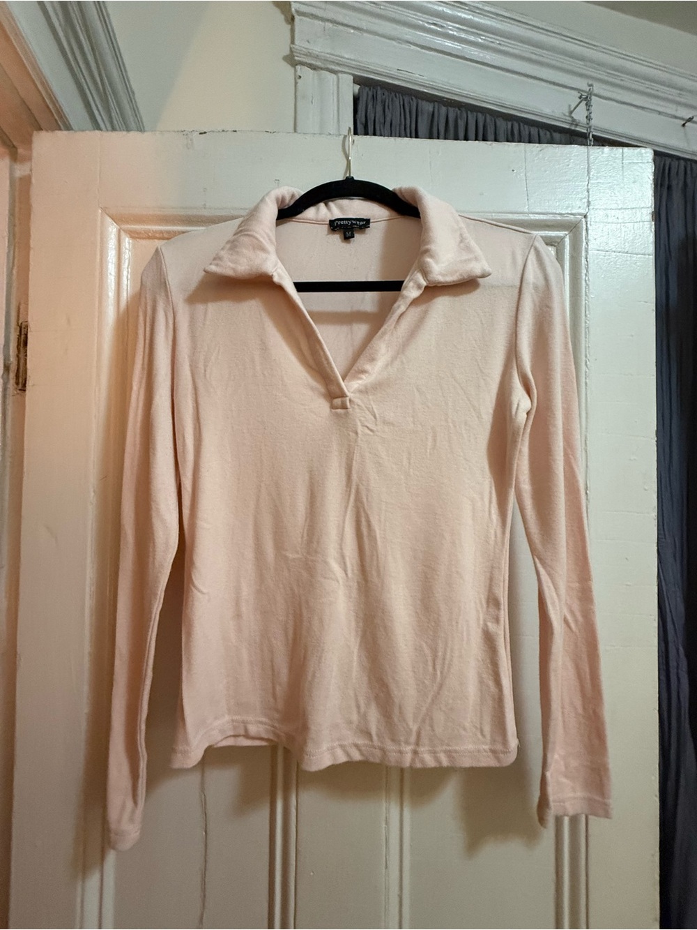 Express Long-Sleeve Polo Top in Pale Pink